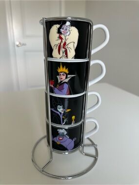 Disney Villains Stacking Mug  Set of 4 With Stand Cruella Evil Maléfica Ursula